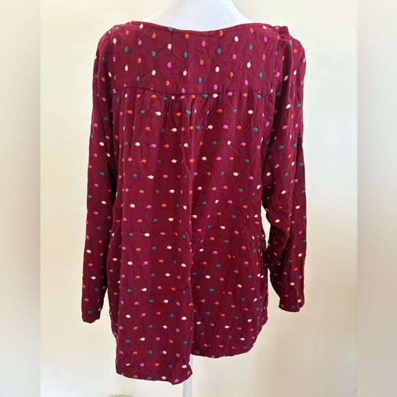 Large Maeve by Anthropologie Dottie Embroidered Blouse Burgundy Polka Dot - Picture 11 of 14